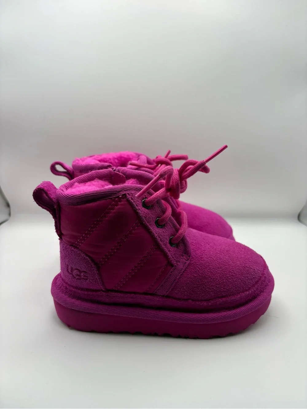 UGG Kids Vibrant Pink Lace-Up Zip Booties
